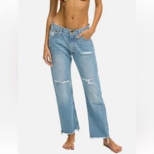 Aviator Nation Relaxed Distressed Blue Jeans